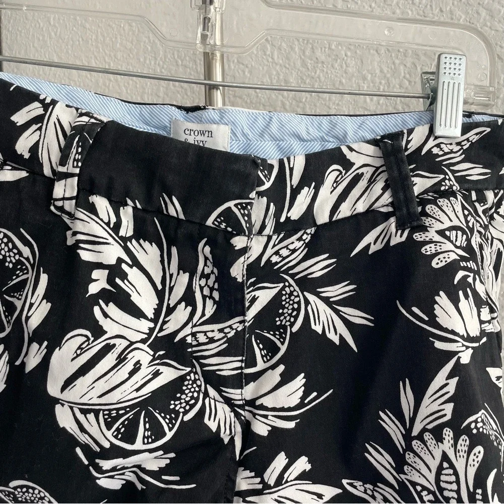 Women's Sz 4 Floral Black & White Cotton‎ Caroline Shorts Cruise Summer Travel